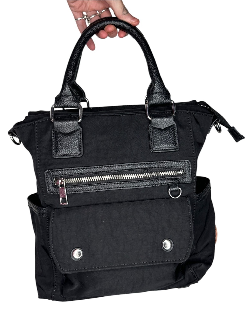 Black Women's Top-Handle Tote with Front Zip Pocket